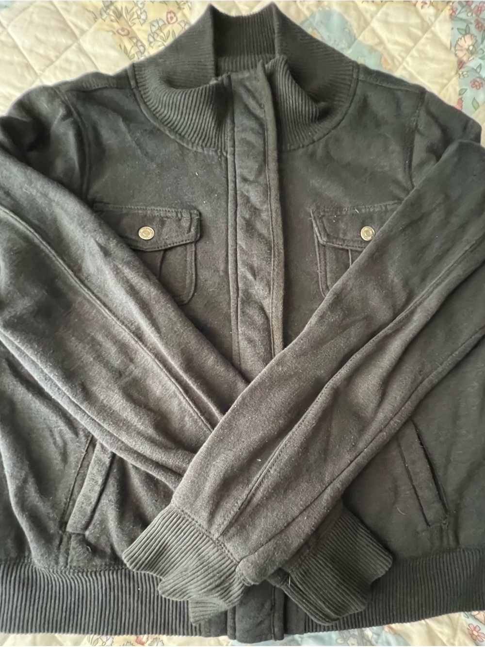 Aeropostale Black Women's Bomber Jacket with Snap Pockets